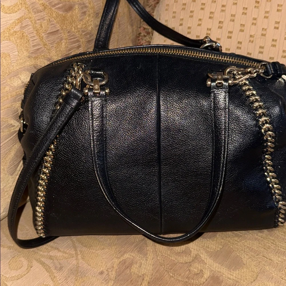 Coach Prairie Whiplash Satchel Crossbody Handbag Black Pebbled Leather preowned - Picture 2 of 16